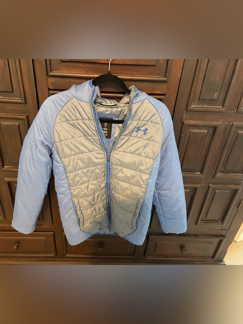 Under Armour Light Blue and Gray Quilted Hooded Puffer Jacket